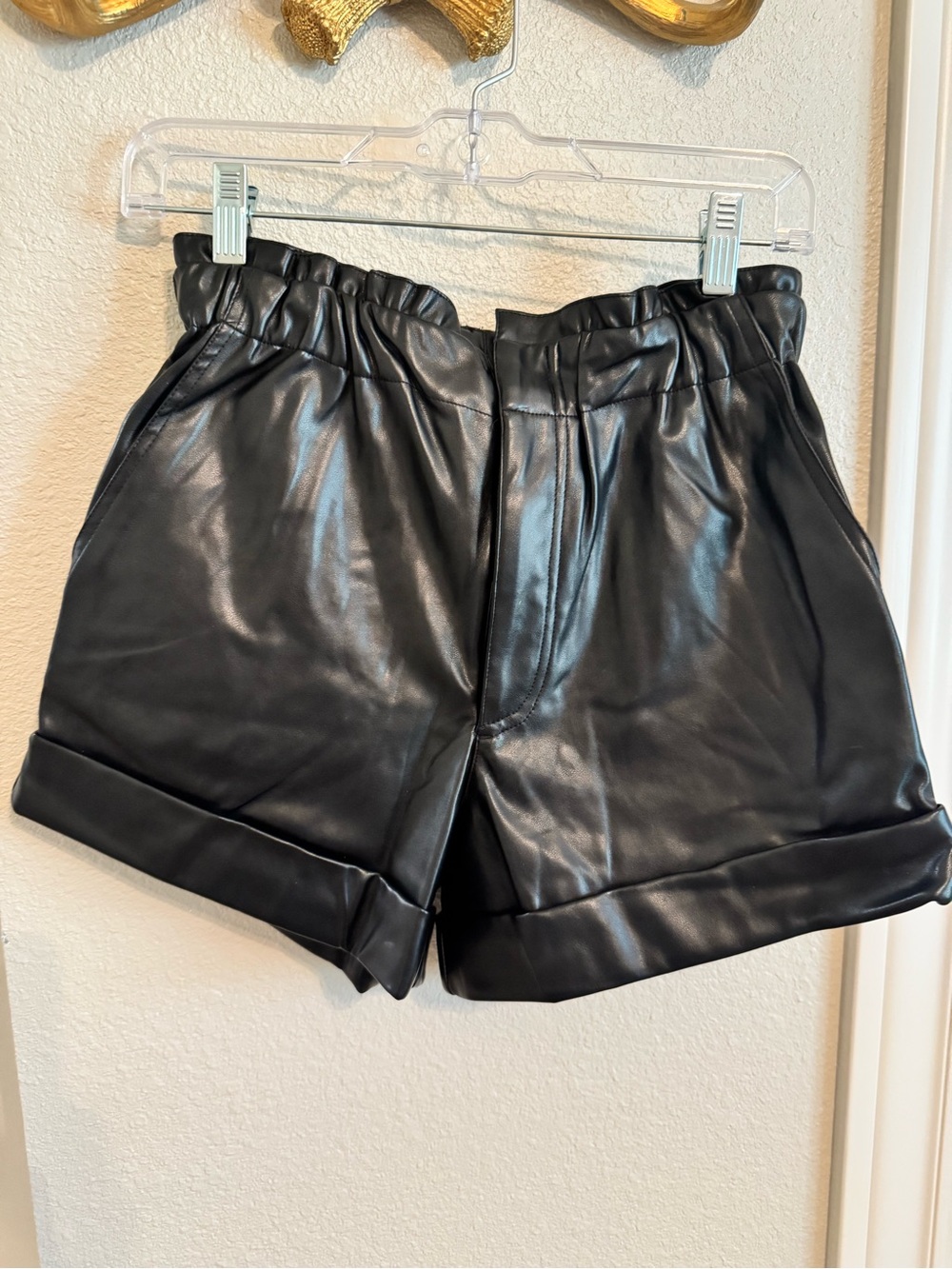 Women’s Black Faux Leather Paperbag Shorts